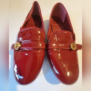 Tory Burch Patent Leather w Gold Logo Ballet Loafers sz 10